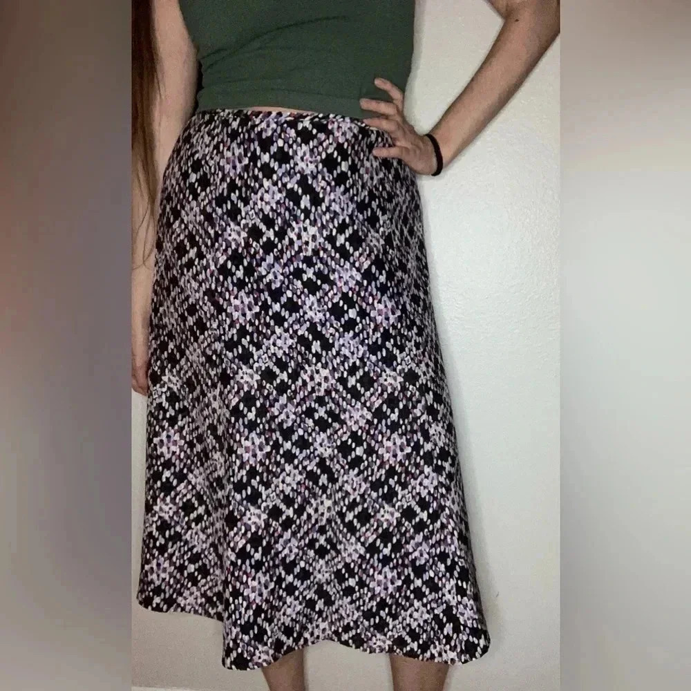 Talbots 100% Silk Midi Skirt Abstract Print Size 10 Multicolor